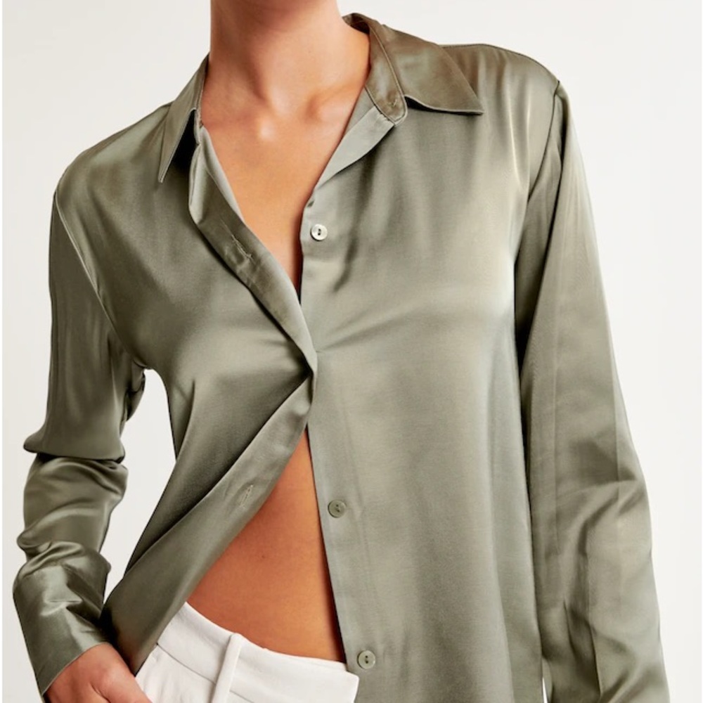 Abercrombie Long-Sleeve Satin Button-Up Shirt